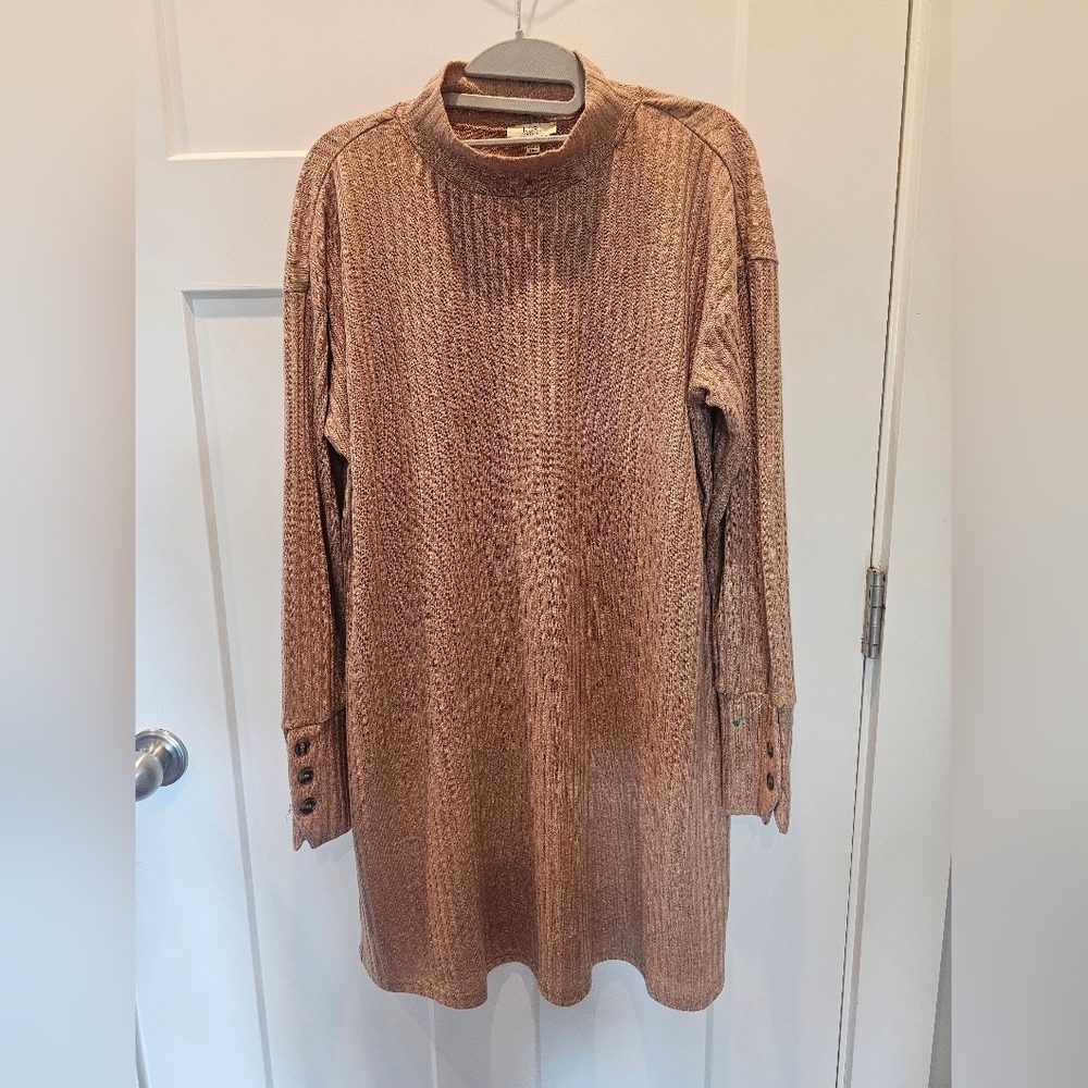 KORI America Ribbed Knit Sweater Tunic Dress Brown Mock Neck – Size M